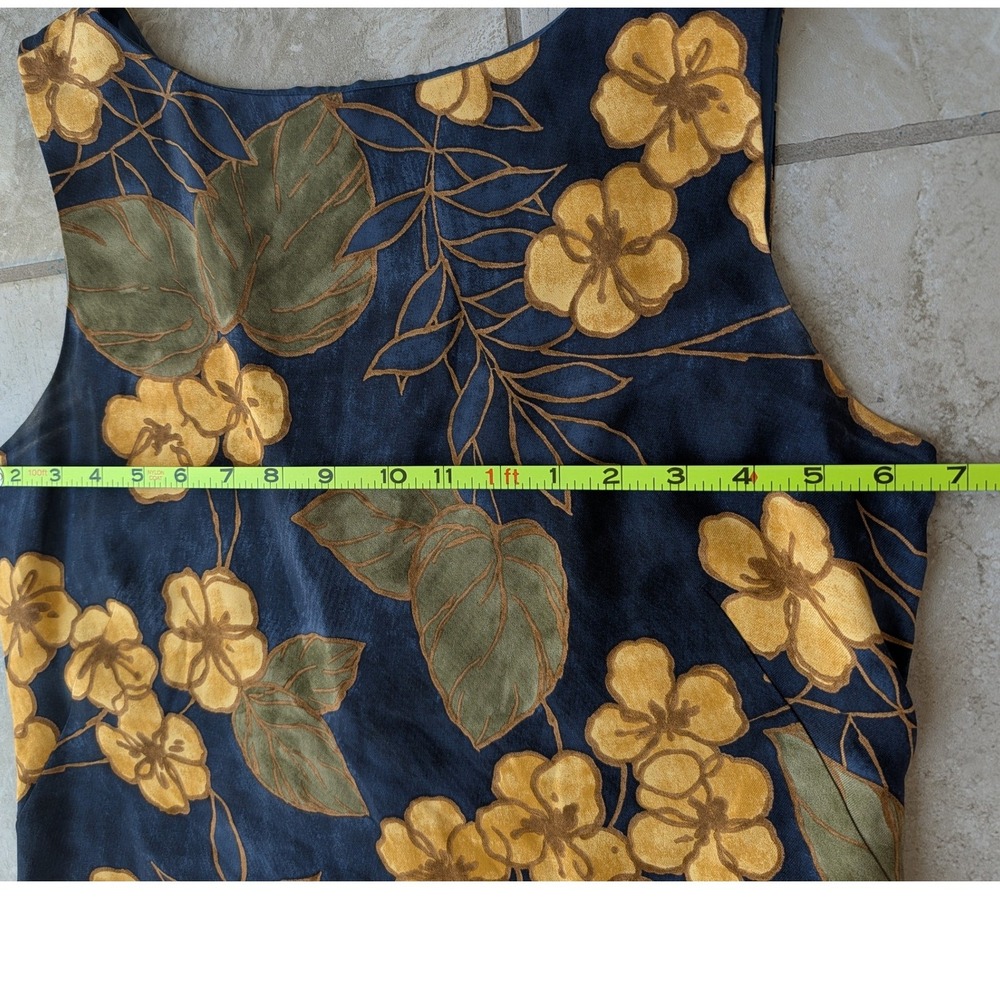 Tommy Bahama Silk Floral Shift Dress Size 12 | Navy & Mustard Tropical Resort - Picture 13 of 14